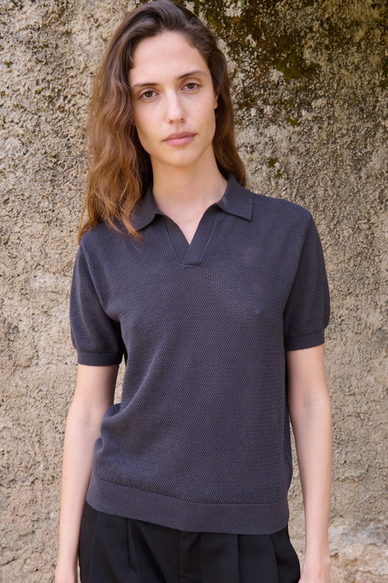James Open Knit Polo, Grey – 33mm
