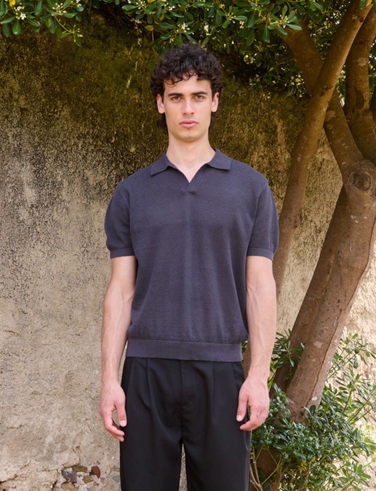 James Open Knit Polo, Grey – 33mm
