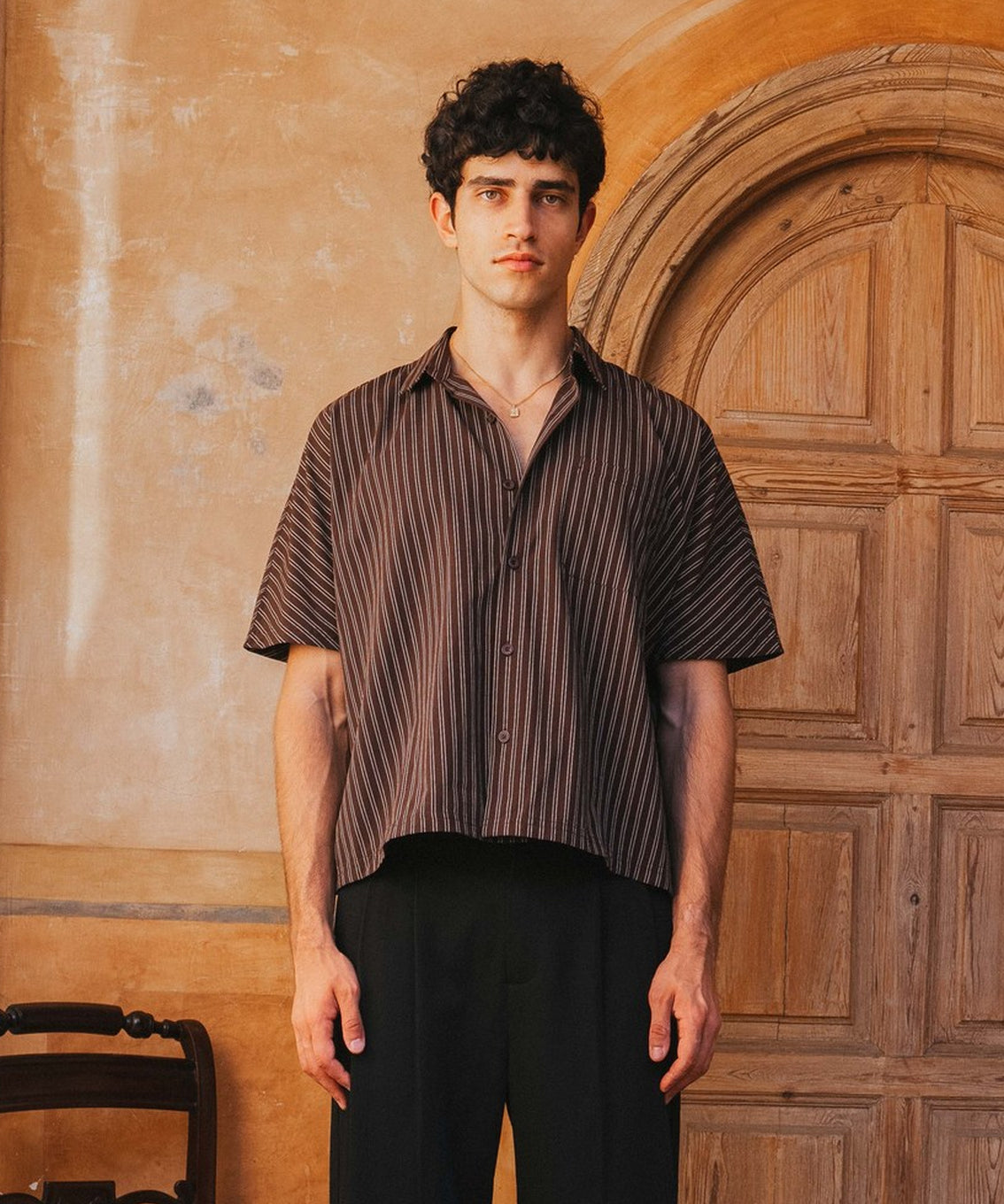 brown and black dress shirt Men's Basic Solid Color Button Up Dress Shirt (Brown) Brown / Small/14-14.5 Neck/32-33 Sleeve
