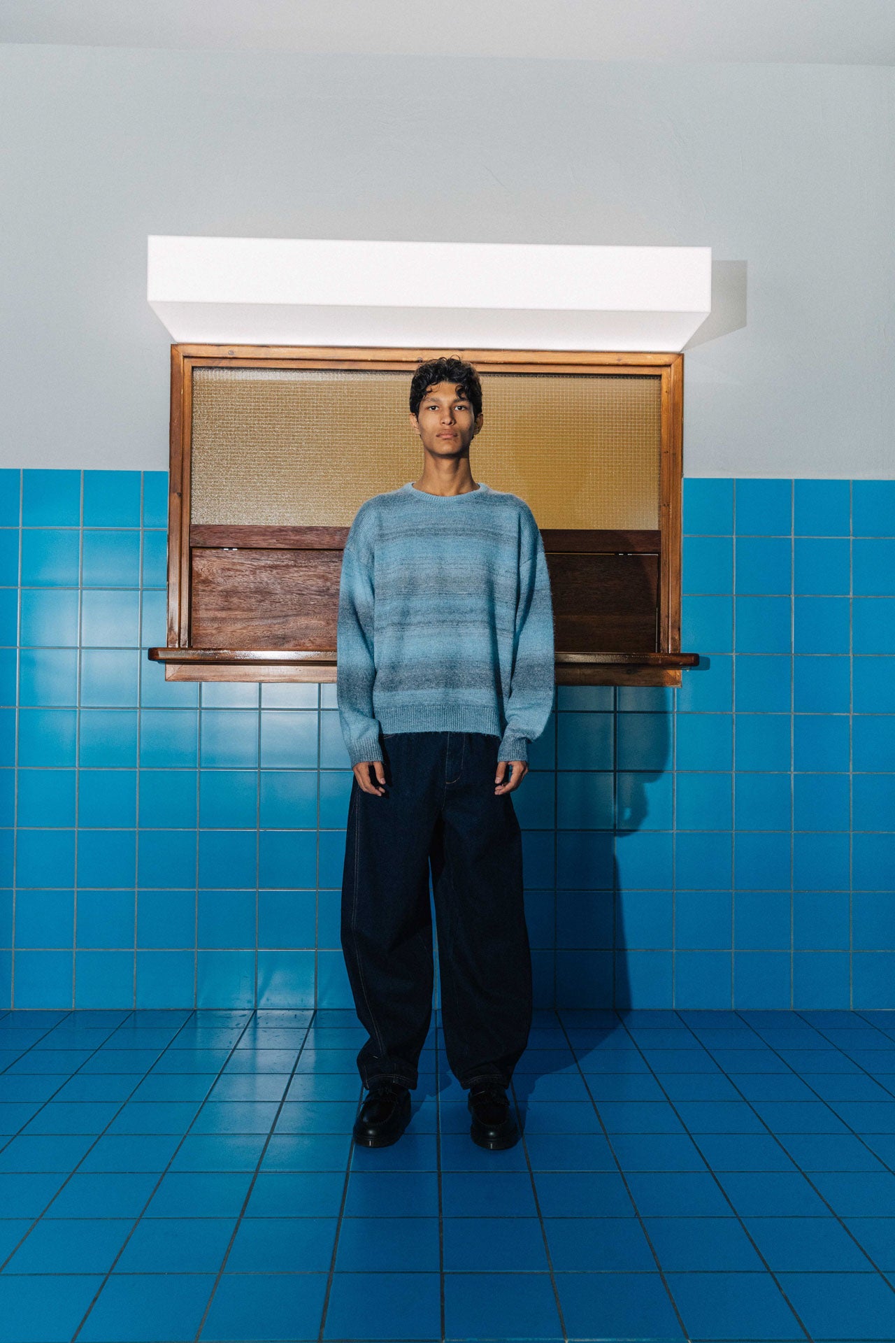 トップス LOW GAUGE BORDER KNIT BLUE Low gauge border knit (blue)