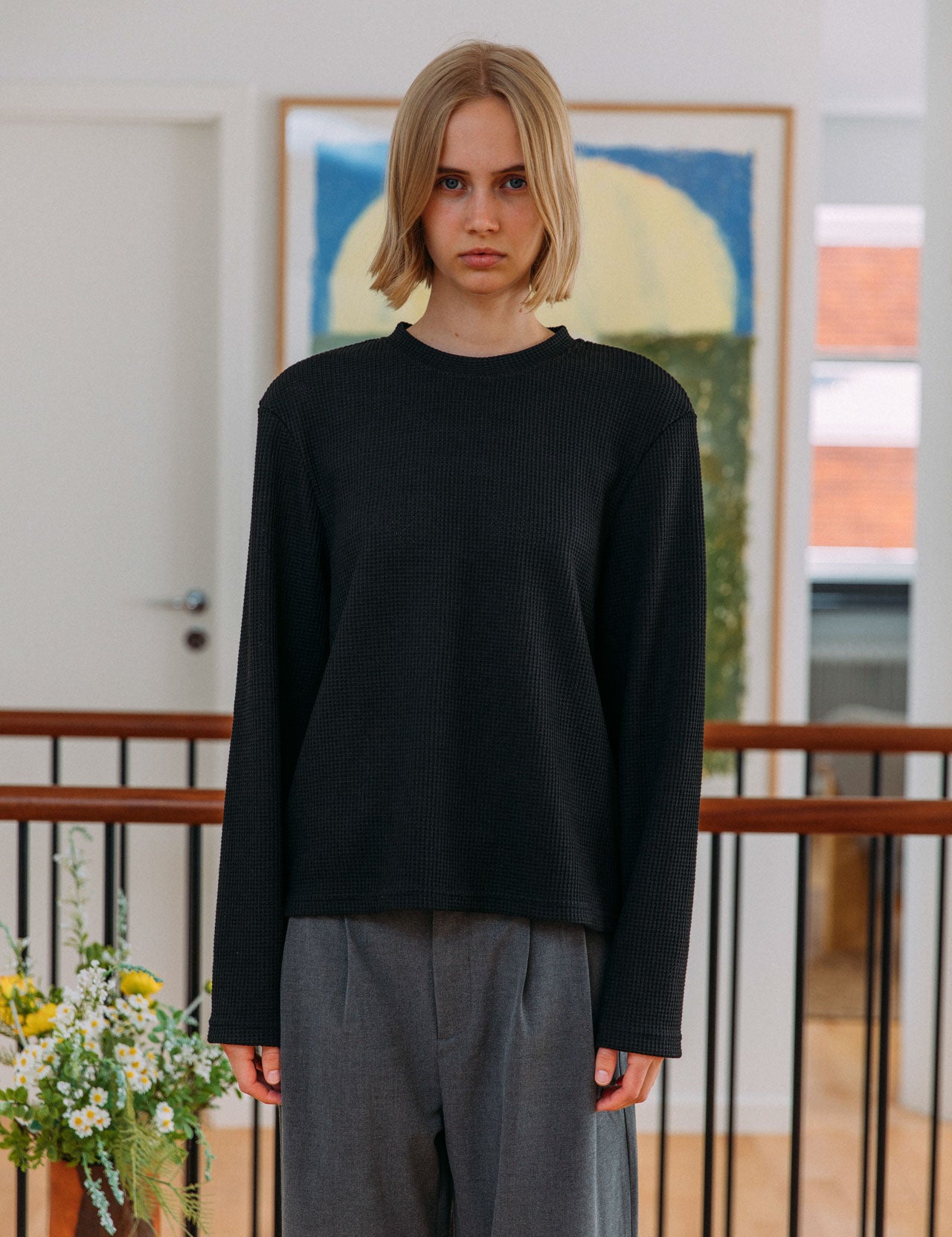 Micah Waffle Jumper, Black