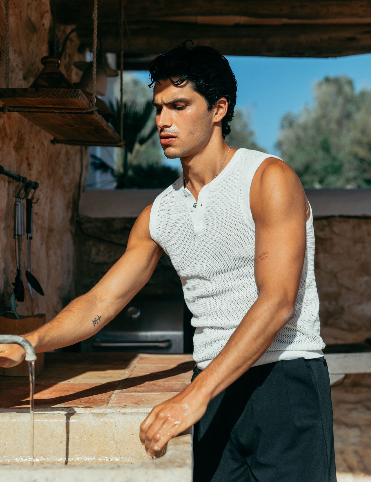 Gio Fitted Rib Tank, Black