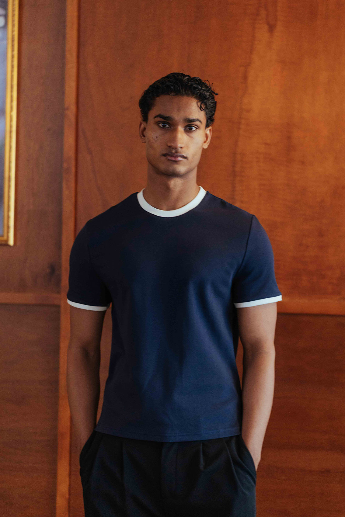 Brando T-Shirt, Navy Ringer – 33mm